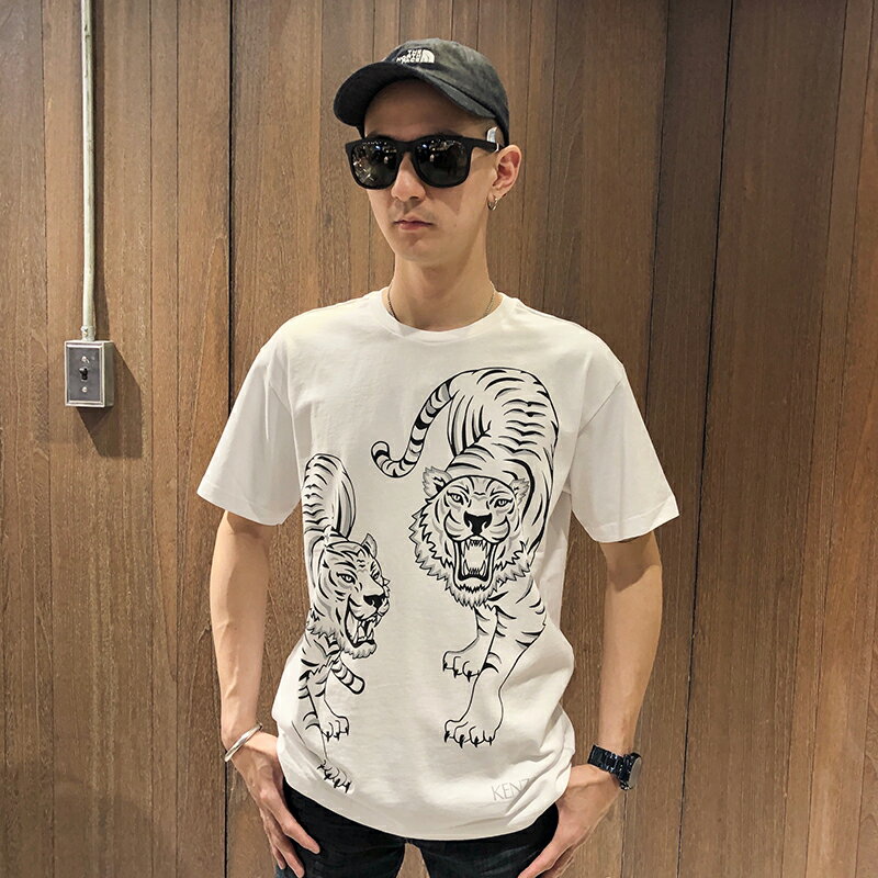 美國百分百【全新真品】KENZO 高田賢三 圓領T恤 T-shirt 短袖 logo 老虎 下山虎 印圖 白色 S號 AS85