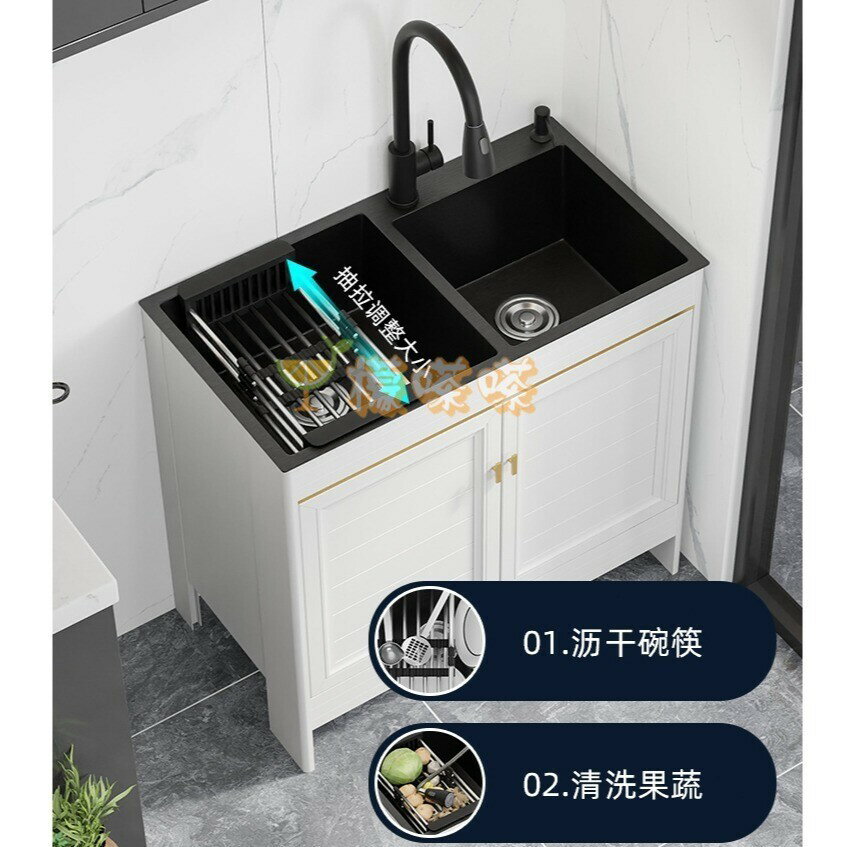 【免運開票】家用不鏽鋼水槽 一體臺面洗菜盆 廚房雙槽洗碗槽 落地式不銹鋼洗菜池 一體櫃設計洗手槽 洗手池