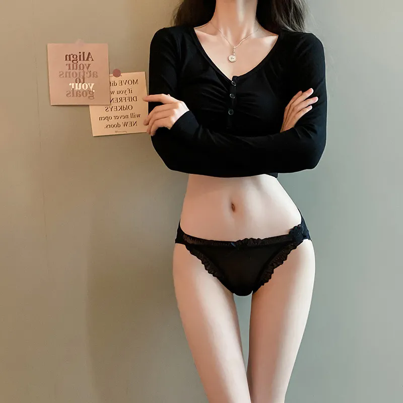 女士內褲 蕾絲內褲 女薄款冰絲內褲 黑色性感無痕三角褲 裸感純棉襠短褲 女款打底褲 女生內褲 內搭短褲【不二雜貨】