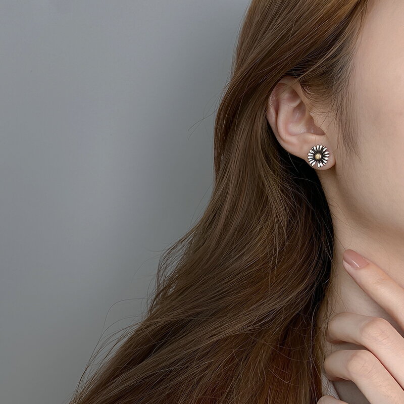 925純銀小雛菊耳釘女年新款復古氣質耳環泰銀做舊花朵耳飾品 2