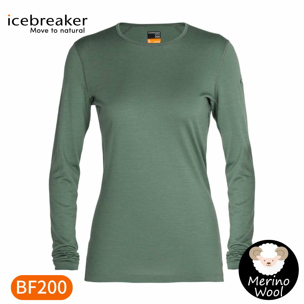 【Icebreaker 女 Oasis 圓領長袖上衣BF200《鼠尾草綠》】104375/內層衣/薄長袖/內著