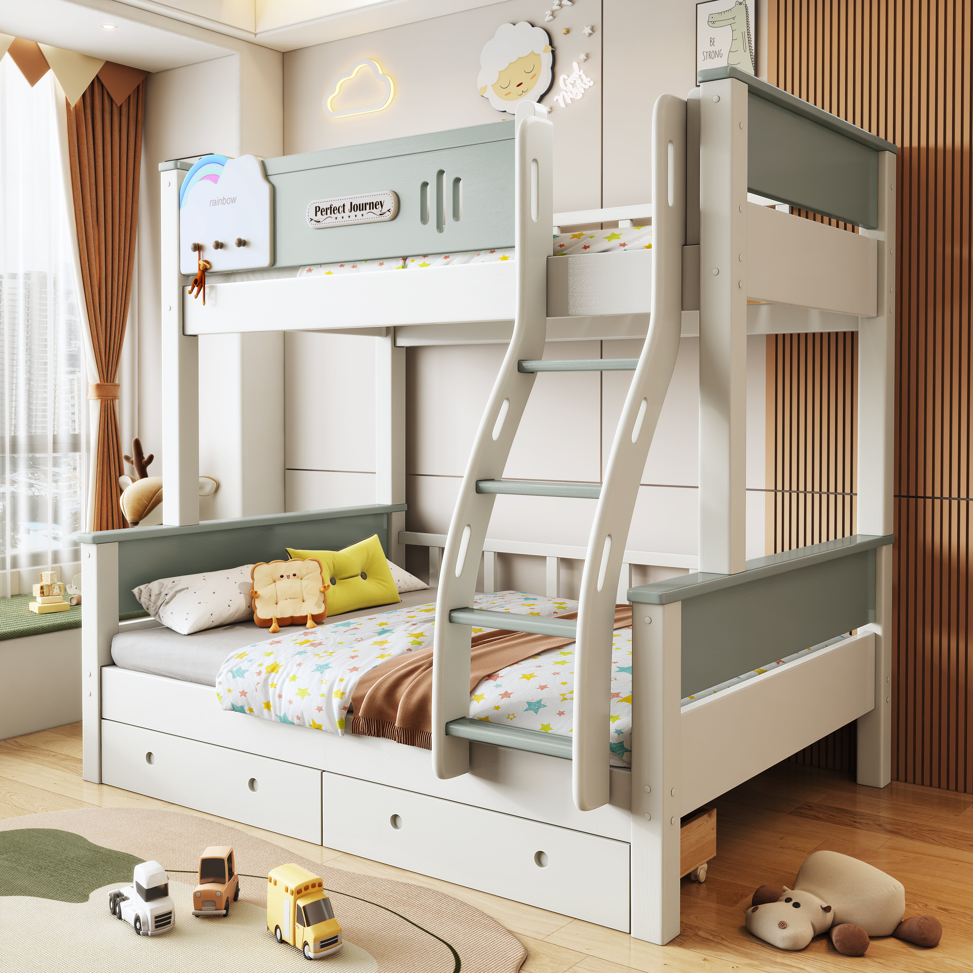 上下鋪彩虹雙層床小戶型上下床全實木兒童床高低床木床成人子母床