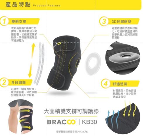 BRACOO奔酷 大面積雙支撐可調護膝 KB30 護膝 1
