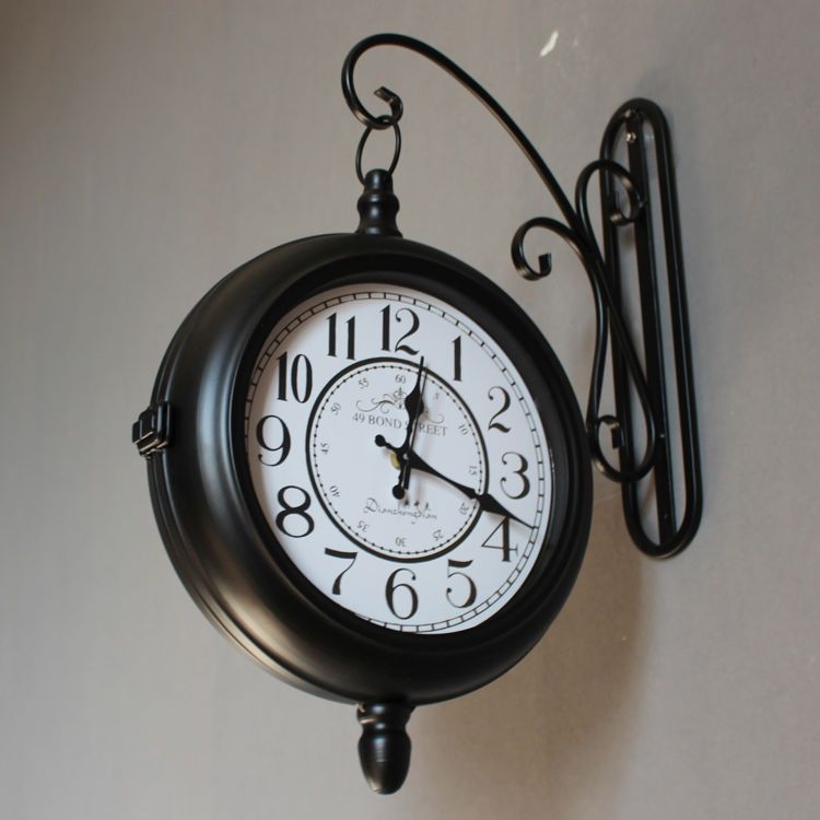 時鐘 復古鐵藝鐘 靜音歐式雙面鐘 美式鄉村田園客廳掛鐘 工藝時鐘 兩面掛表