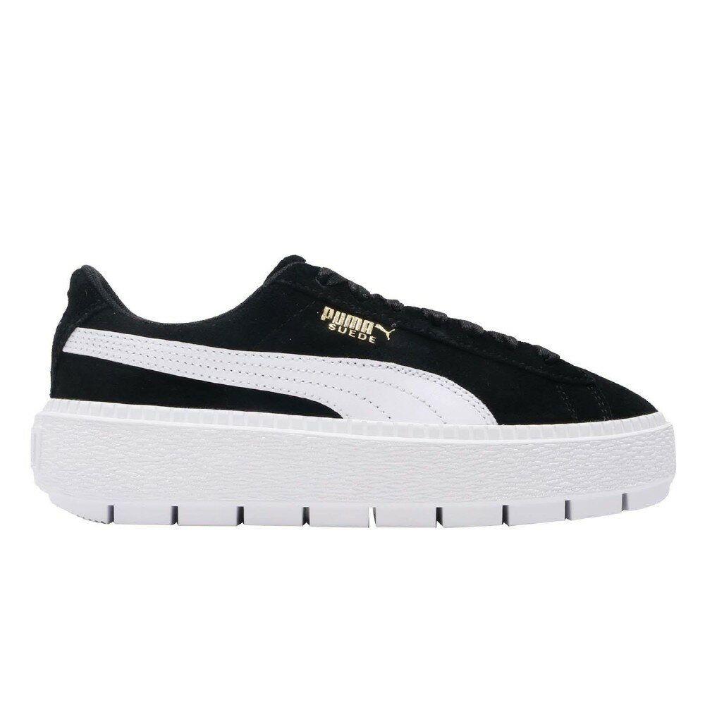 PUMA Platform Trace 女鞋 休閒 厚底 增高 麂皮 經典 金標 黑 白【運動世界】36798001