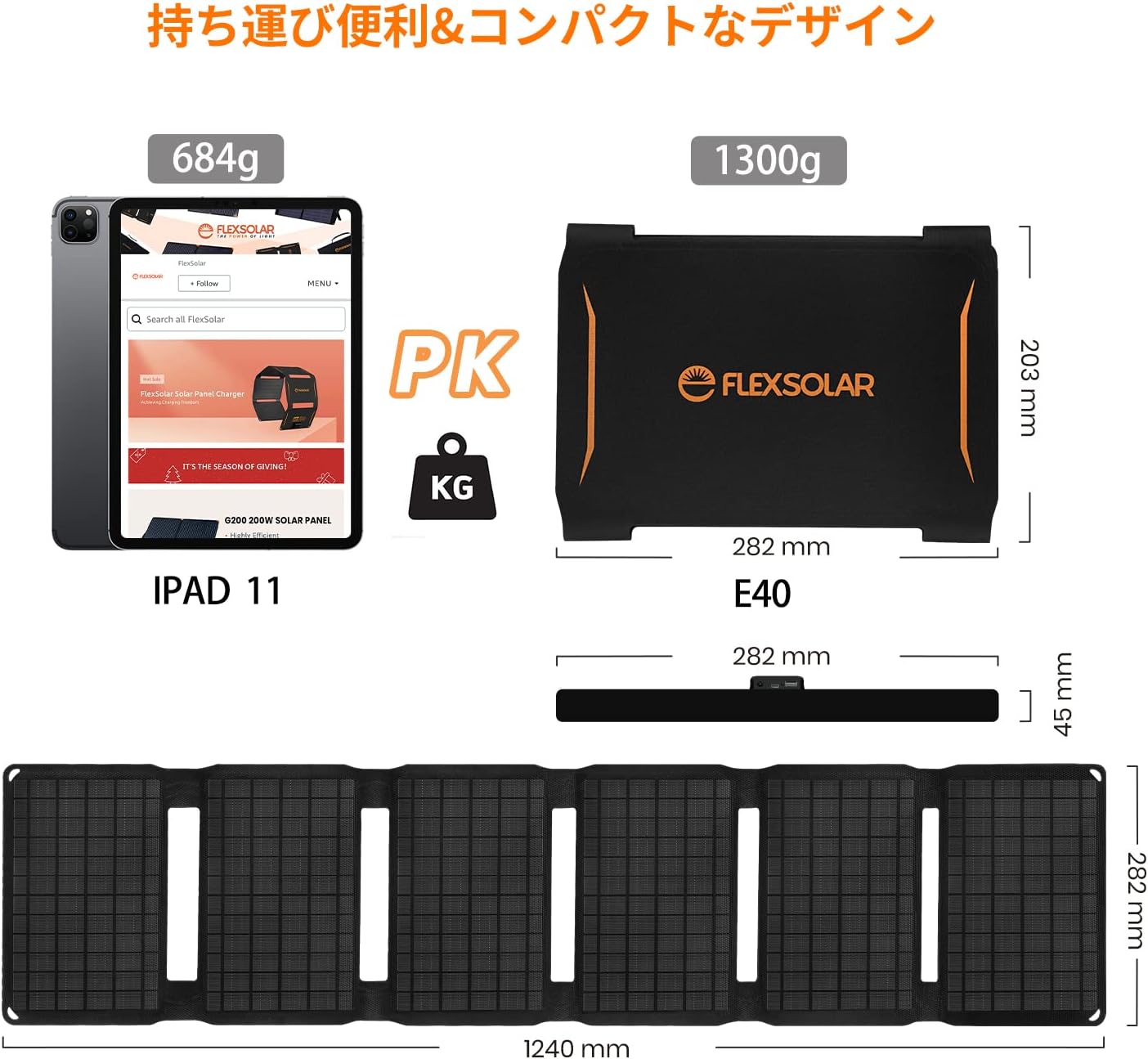 【日本代購】FlexSolar 太陽能板 40W 充電 露營 救援 停電 防災 ‎E40 1