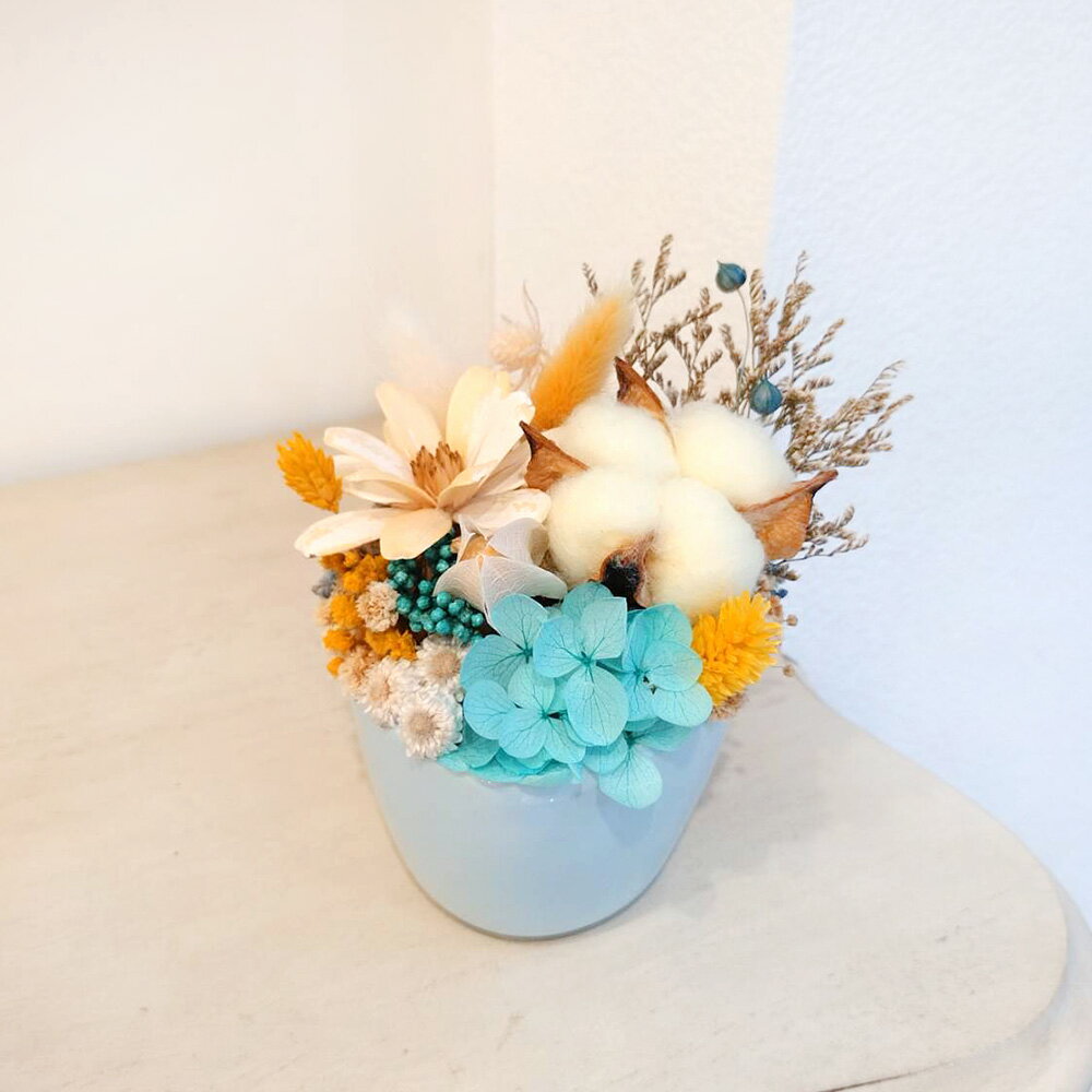 萩蒔花花藝x覓品竹北手作店-乾燥花x永生花創作花盆/花器-清新水藍色