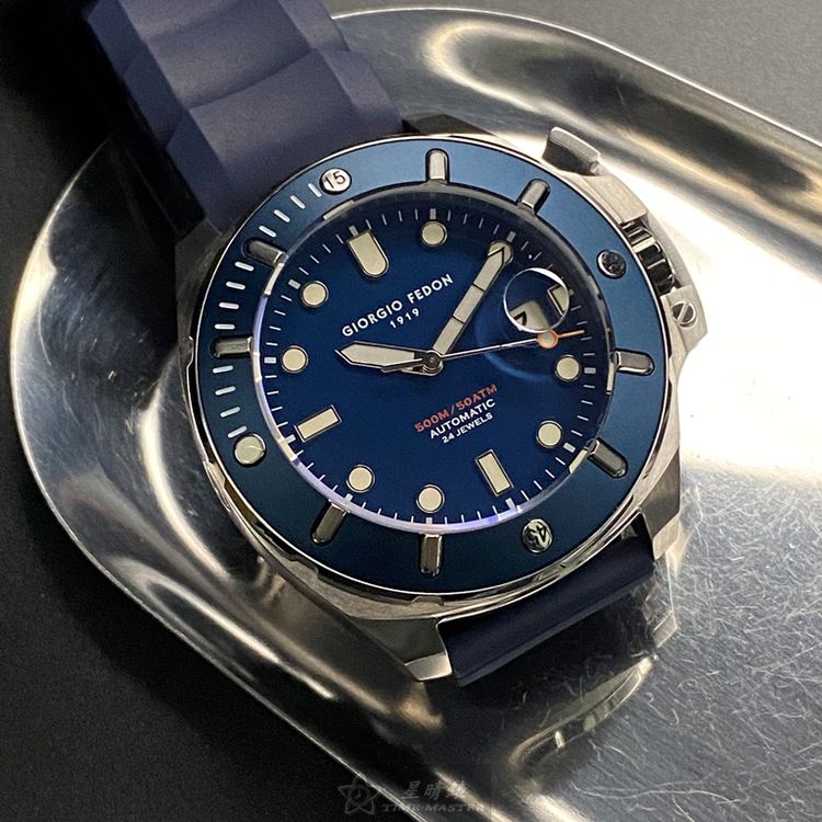 點數9%★GiorgioFedon1919手錶,編號GF00101,46mm寶藍圓形精鋼錶殼,寶藍色潛水錶, 中三針顯示, 運動, 可旋轉錶面,寶藍矽膠錶帶款,曠世鉅作!【APP下單享9%點數上限5000點】 9