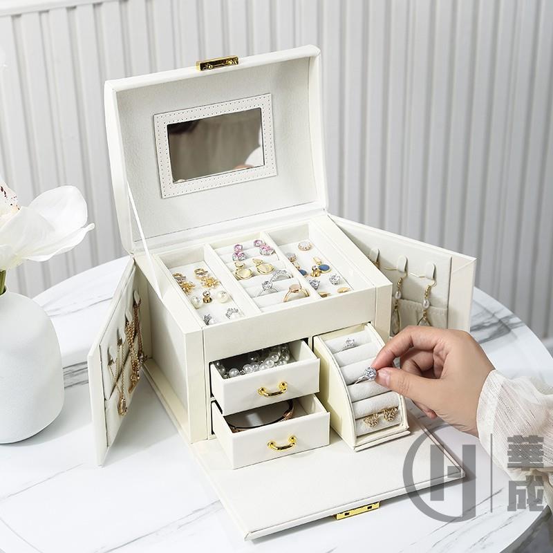 CASEGRACE首飾盒飾品戒指耳環項鍊大容量帶鏡子收納盒臥室梳妝檯桌上收納盒