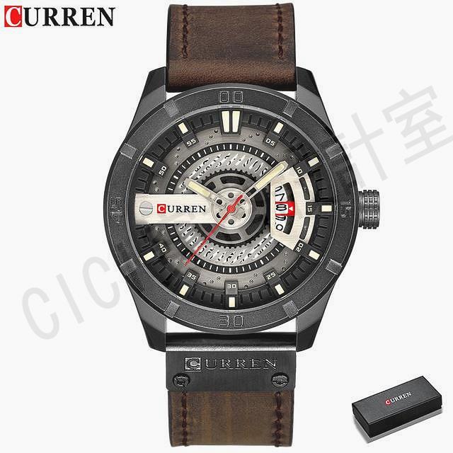 Curren 男士軍事運動手錶日期石英皮革休閒 8301【亞德機械五金家居】