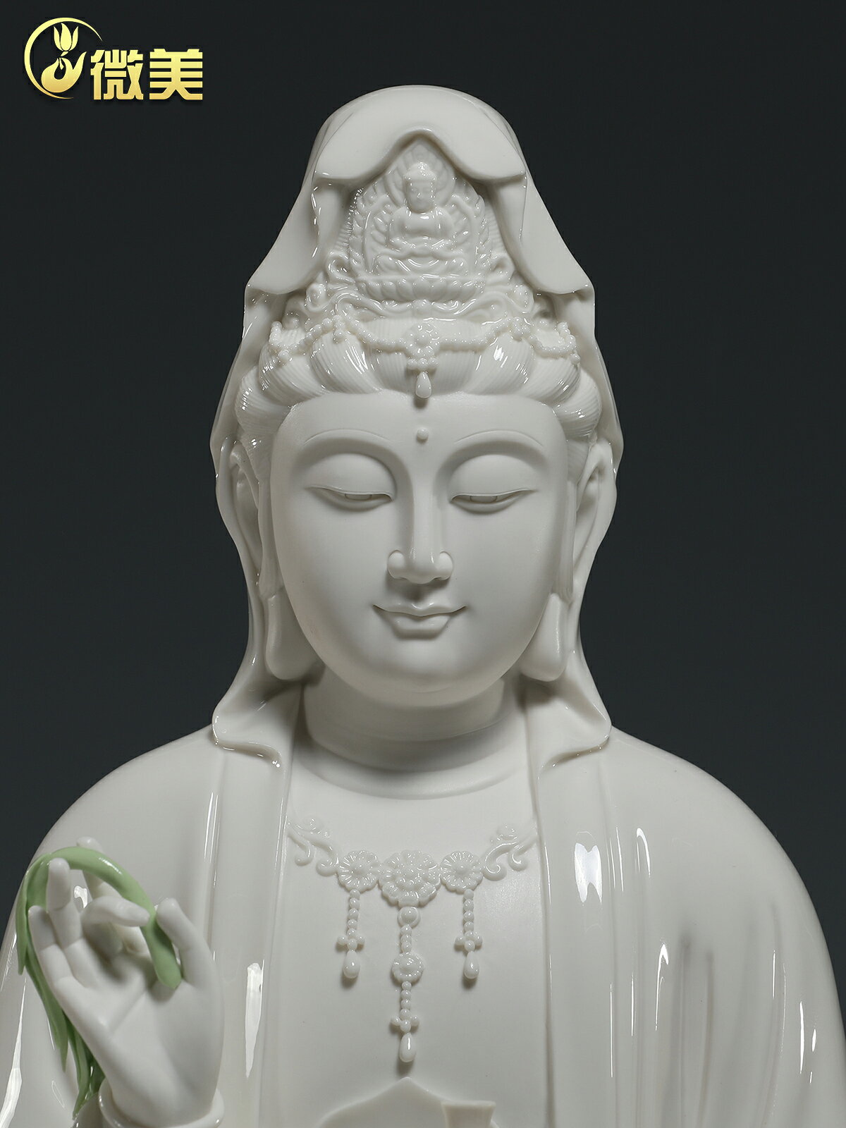 【台灣公司 可開發票】微美陶瓷12至19寸白瓷古蓮觀音佛像家用供奉擺件南海觀世音菩薩像 1