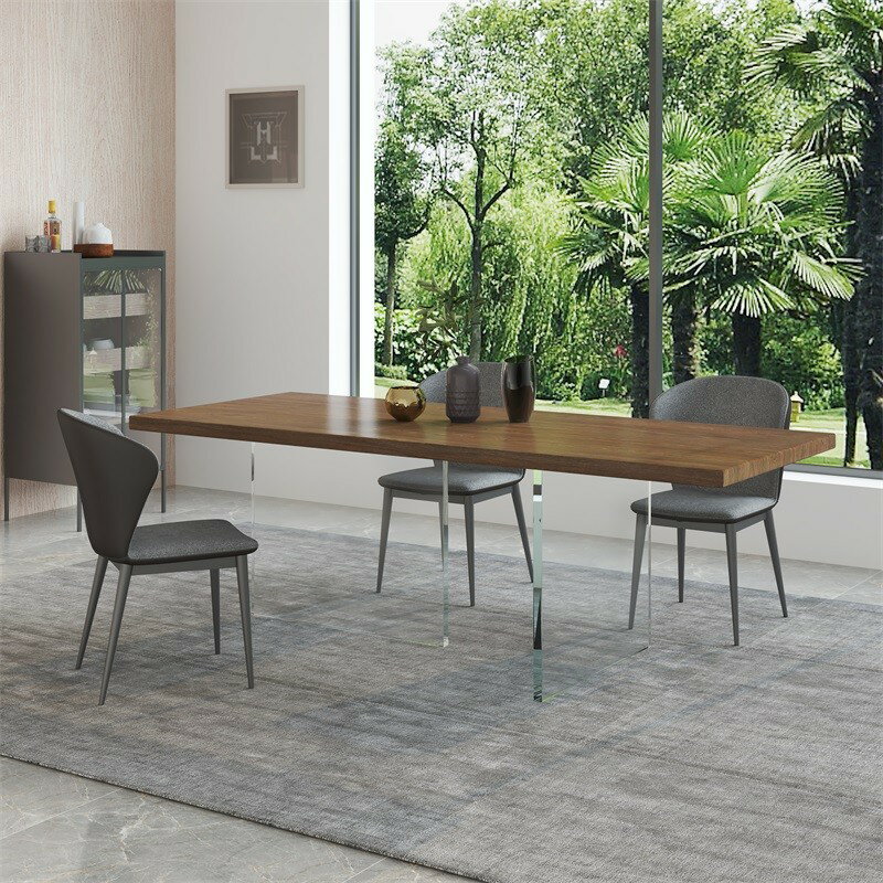 北歐簡易 亞克力懸空 餐桌 現代簡約 創意原木 工作臺大板