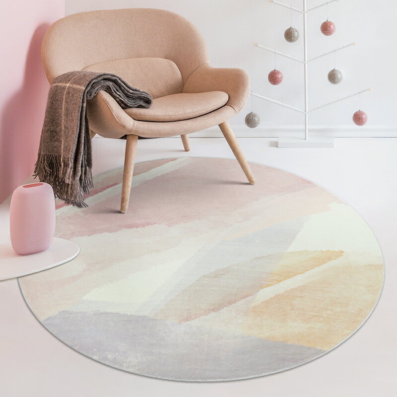 （加厚）圓形地毯 現代簡約ins風客廳茶幾地毯原創設計粉嫩少女心臥室床邊圓墊【DD31251】