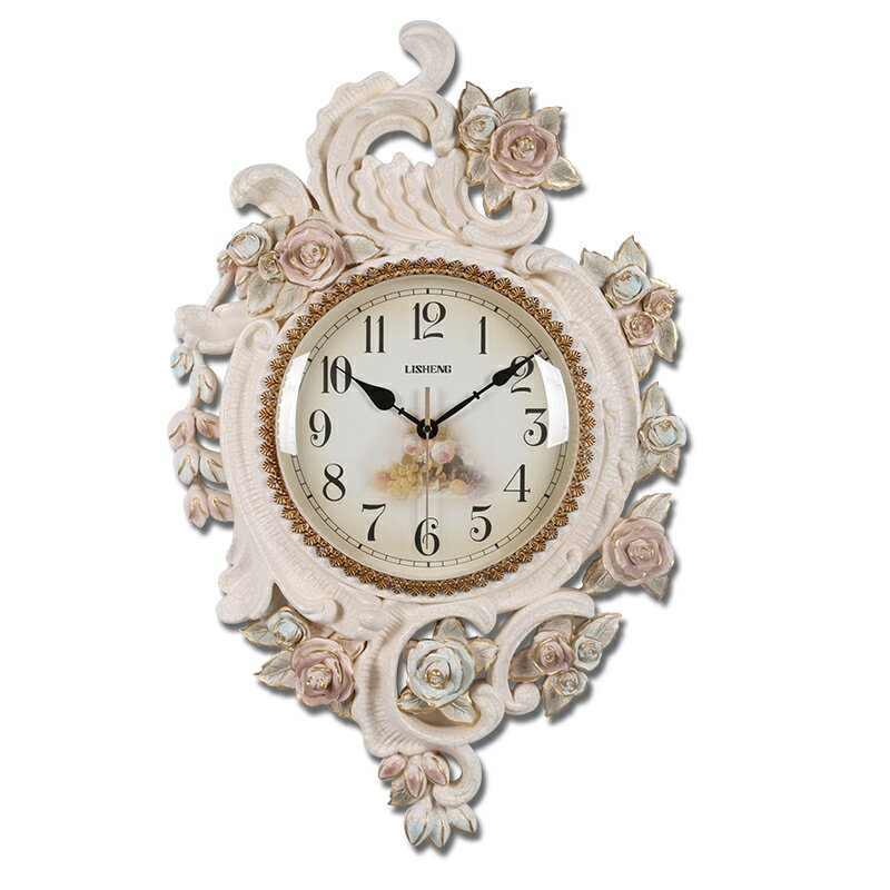 麗盛歐式玫瑰復古掛鐘單面裝飾掛表美式客廳掛表田園靜音時鐘表
