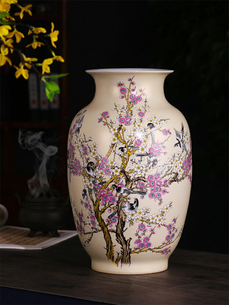 景德鎮陶瓷花瓶擺件落地大號瓷瓶插花金色冬瓜現代中式家居裝飾品