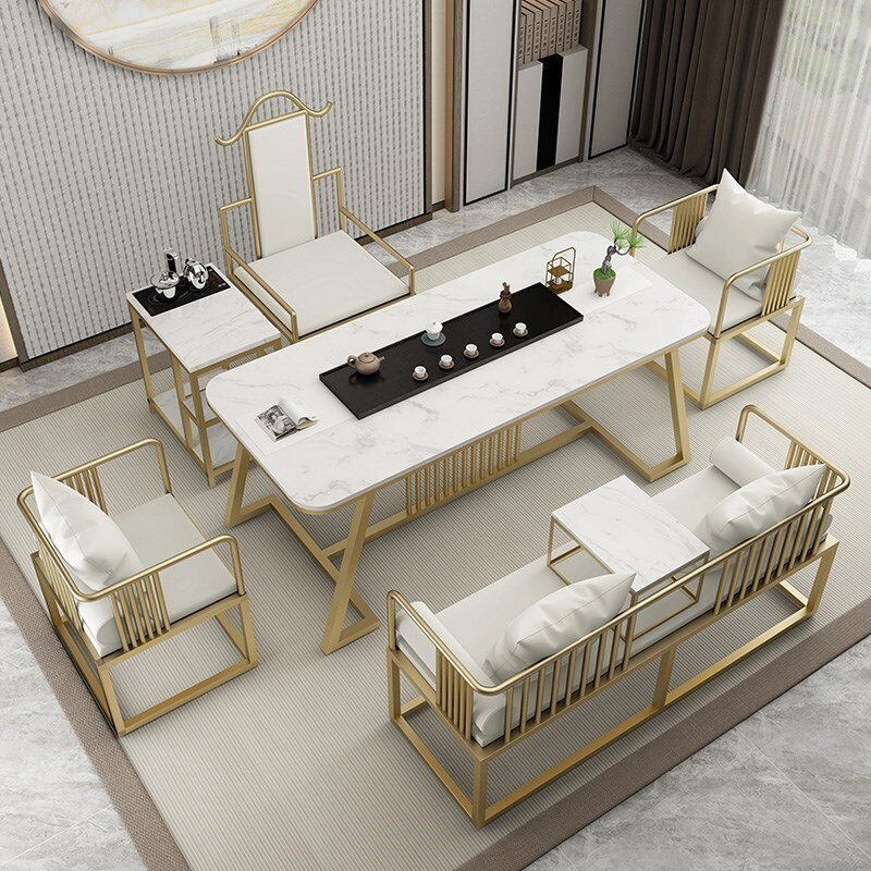 優樂悅~新中式現代輕奢巖板功夫茶桌椅組合簡約方形沙發一體式多功能茶臺