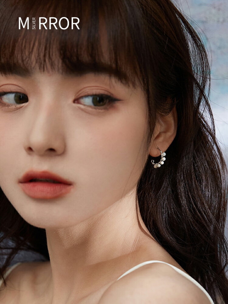 小麋人925純銀珍珠圈耳環ins小眾設計個性耳釘耳飾女韓國網紅氣質