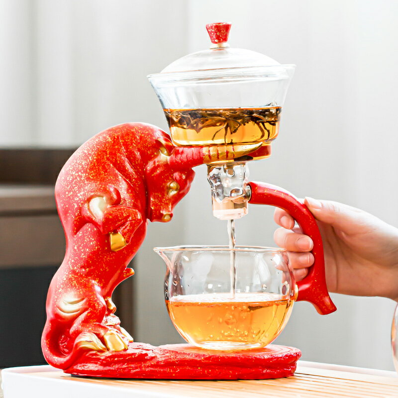 牛氣沖天玻璃茶具套裝懶人家用客廳自動泡茶壺辦公室會客功夫茶杯