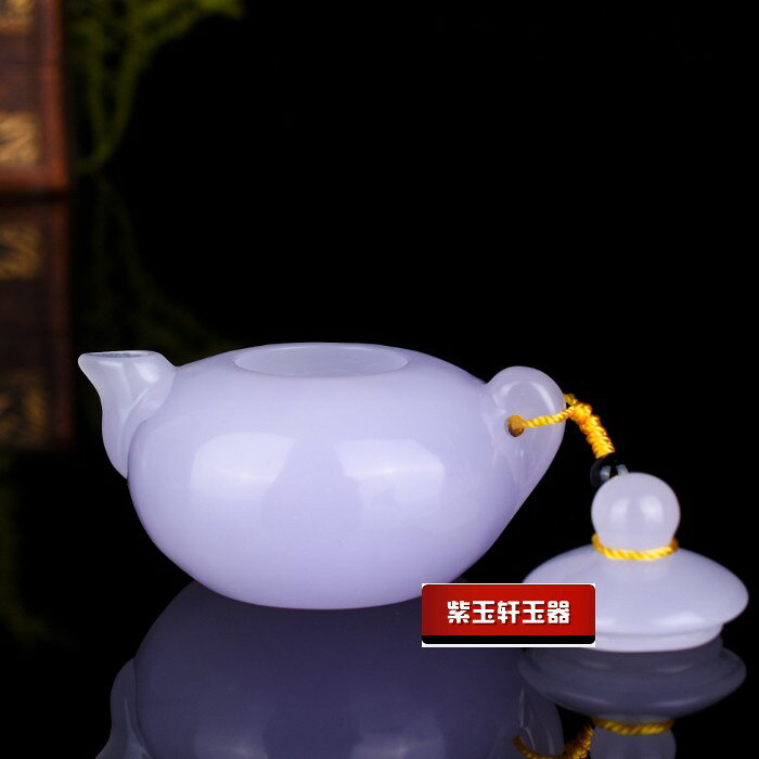 天然和田玉茶壺 白玉紫羅蘭把把胡麻將小茶壺手把玩件 2