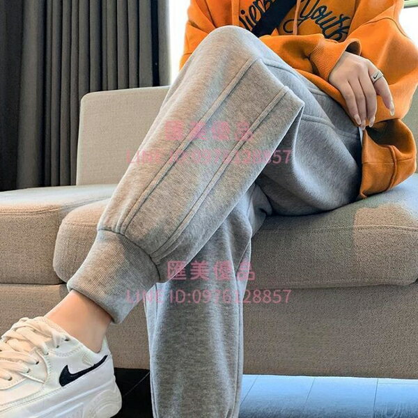 哈倫褲灰色運動褲女春秋季顯瘦百搭哈倫衛褲寬松束腳休閑褲子【聚寶屋】