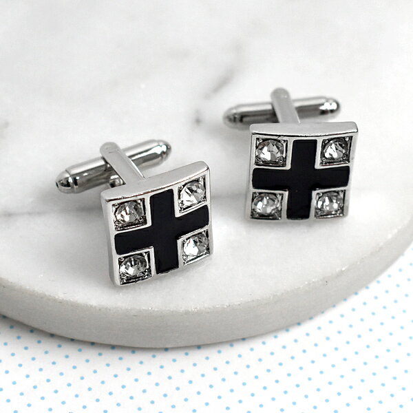 袖扣 方形黑十字水鑽【NCD63】