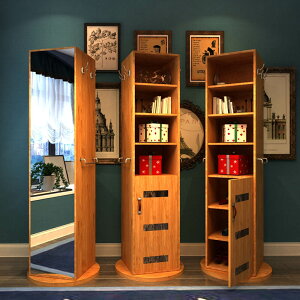 全身試衣鏡北歐式儲物穿衣鏡旋轉實木色落地鏡家用鏡子書櫃鞋櫃