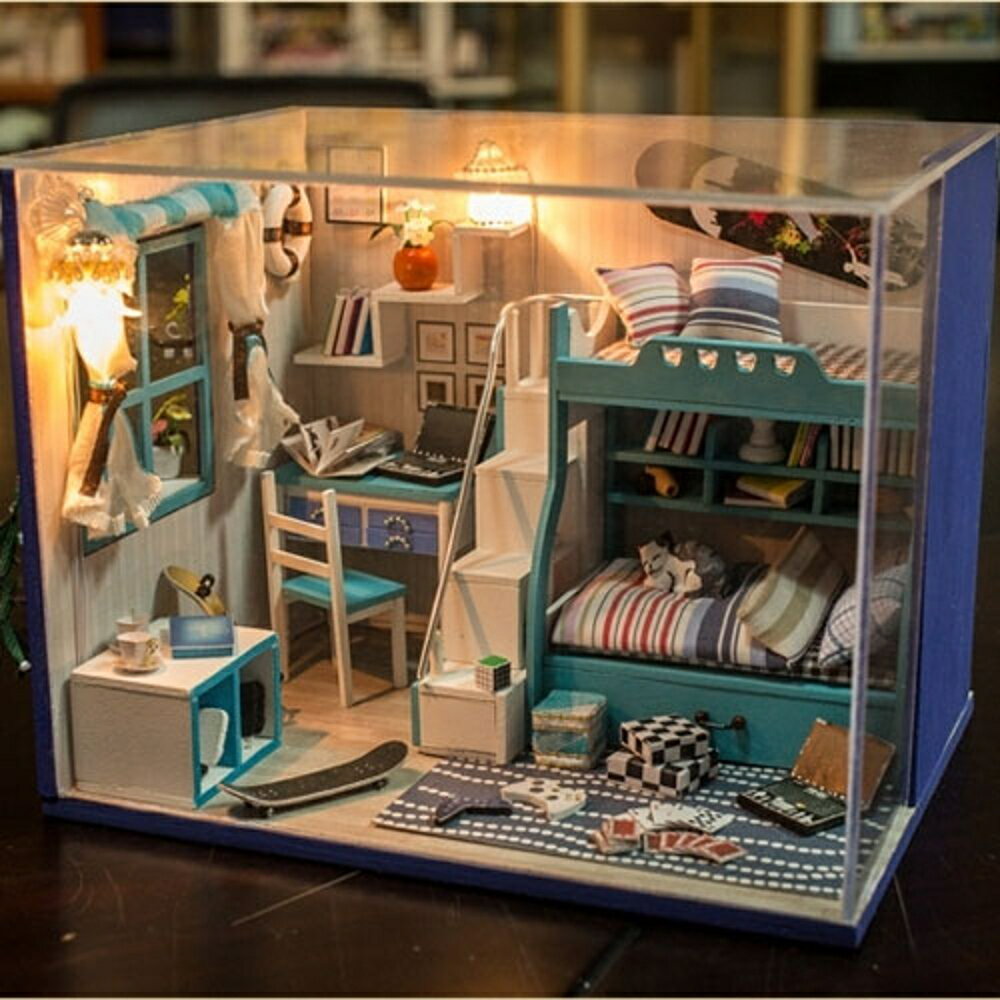 ✤宜家✤【WT16120608】手製DIY小屋 手工拼裝房屋模型建築-我的小窩(藍色版)