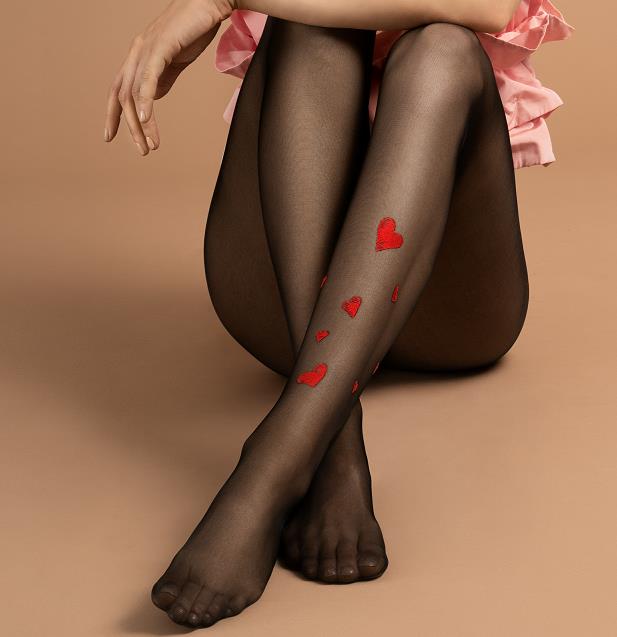 夏季新款Fiore Blind Date 15D大紅色愛心提花 性感黑色連褲襪女