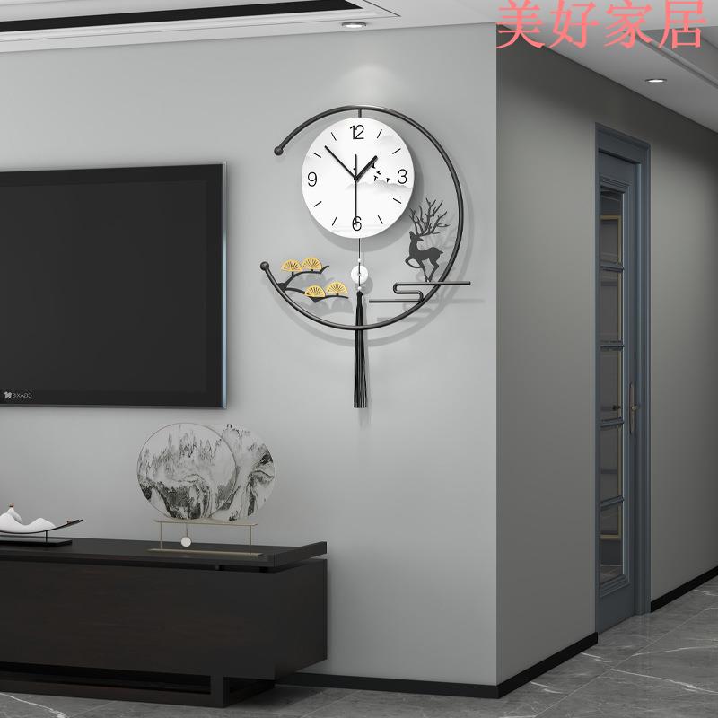 免運 掛鐘 網紅新款鐘表客廳新中式玄關背景裝飾畫現代簡約掛鐘創意時鐘掛墻