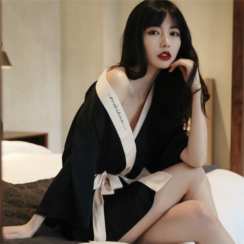 日式和服 春秋性感睡衣女2021年新款夏季冰絲吊帶睡袍日式和服浴衣兩件套裝【HZ66830】