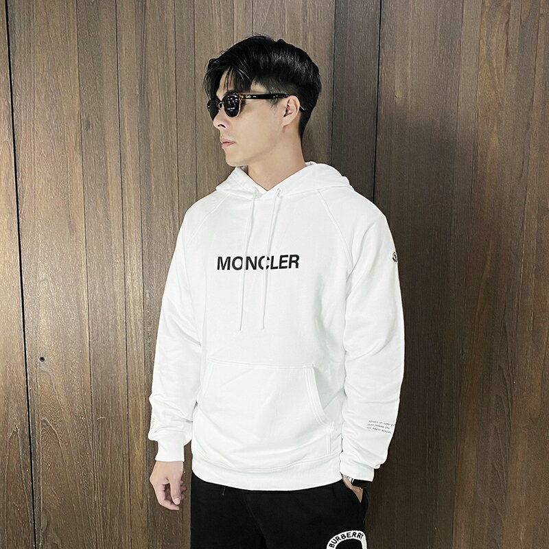 美國百分百【全新真品】MONCLER 連帽上衣 棉質 毛巾布 男款 歐洲精品 長袖 logo 帽T 白色 DA47