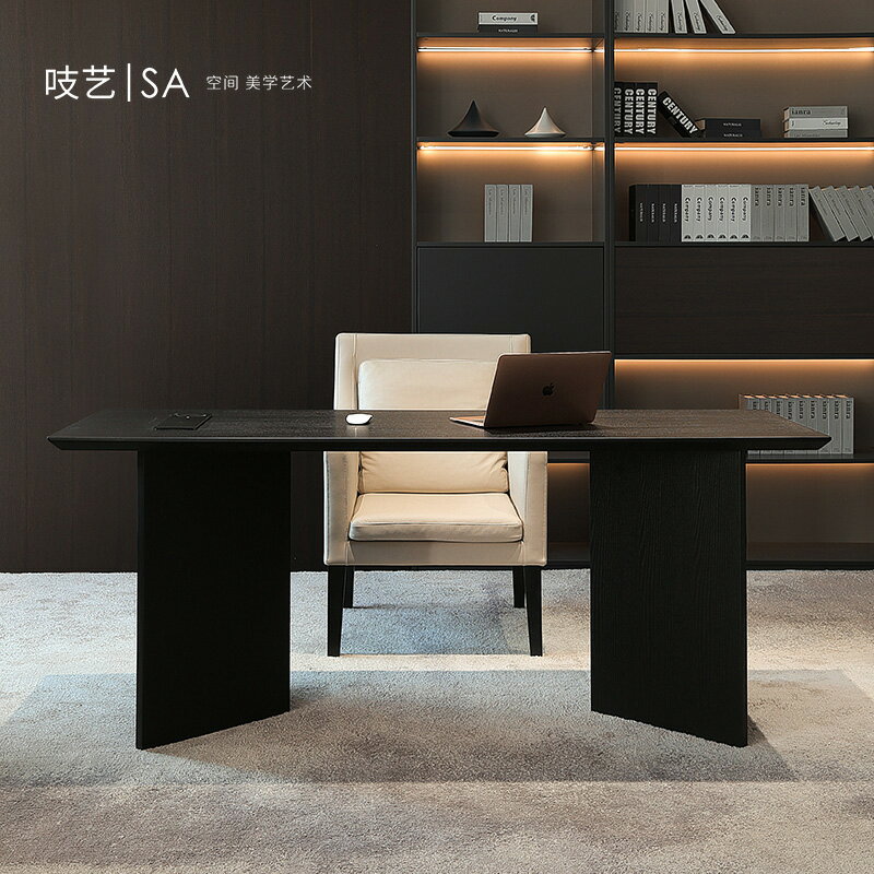 吱藝意式極簡書桌電腦桌家用現代小戶型客廳多功能設計實木工作臺