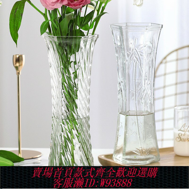 {臺灣公司貨 可打統編}玻璃花瓶【兩件套】特大號透明水養富貴竹花瓶客廳家用插花盆擺件