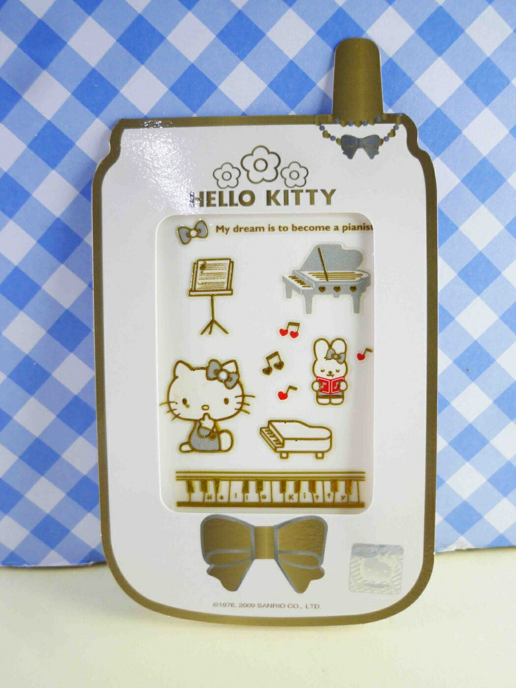 【震撼精品百貨】Hello Kitty 凱蒂貓 KITTY立體鋁鑽貼紙-鋼琴 震撼日式精品百貨