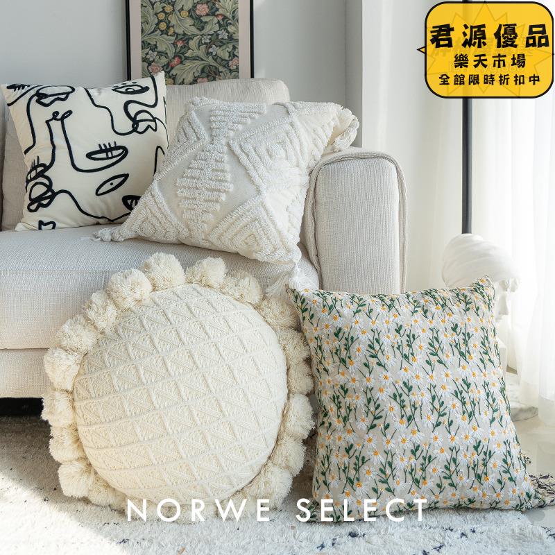 抱枕 靠枕 田園風刺繡枕套 小雛菊靠枕 沙發床頭靠墊 摩洛哥ins民宿抱枕 抱枕
