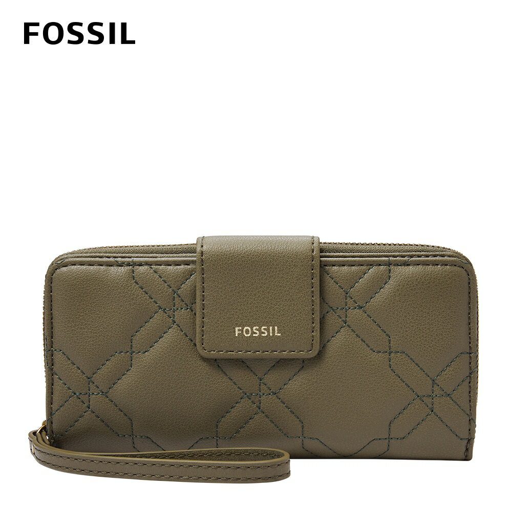 送禮首選★FOSSIL Madison 菱格縫線拉鍊長夾-沼綠色 SWL2652376【美國時尚品牌】 附防塵袋+提袋【全館滿額折價★FOSSIL全系列包夾送美妝蛋】