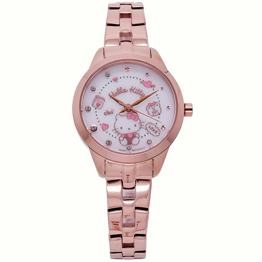 Hello Kitty 異想世界時尚優質腕錶-玫瑰金-LK707LRWS-P