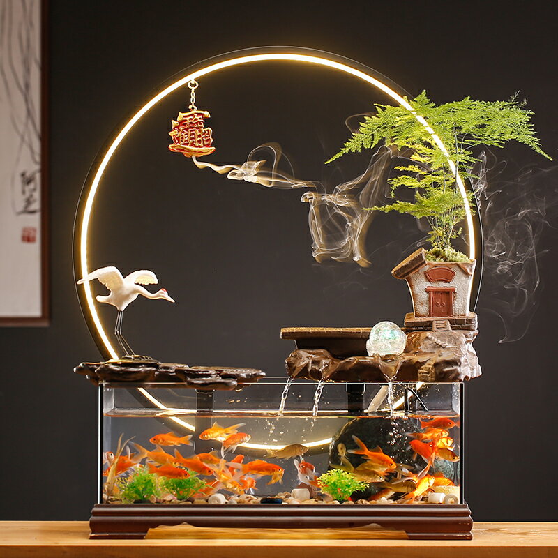 中式假山噴泉陶瓷景觀創意魚缸辦公客廳桌面循環流水擺件開業禮品