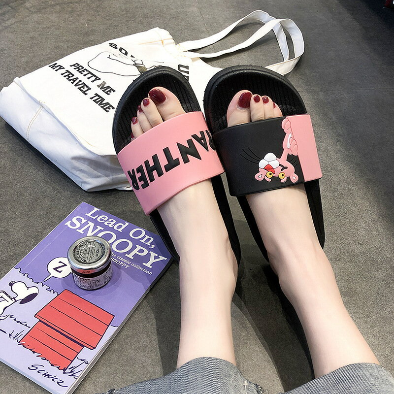 夏季女拖鞋可愛卡通粉紅豹時尚防滑女居家外穿拖鞋沙灘一字涼拖鞋【Snowbelle優選】
