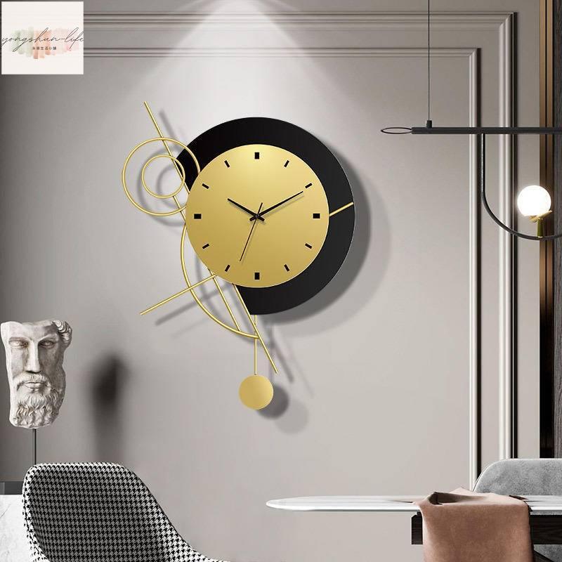 16英寸 現代 圓形 極簡鐘錶 金屬 木質 掛鐘客廳 時尚靜音 北歐家用鍾飾 藝術時鐘