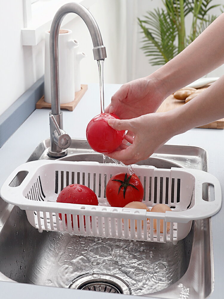 洗菜盆瀝水籃洗碗水池可伸縮瀝水架廚房水槽家用洗水果收納置物架