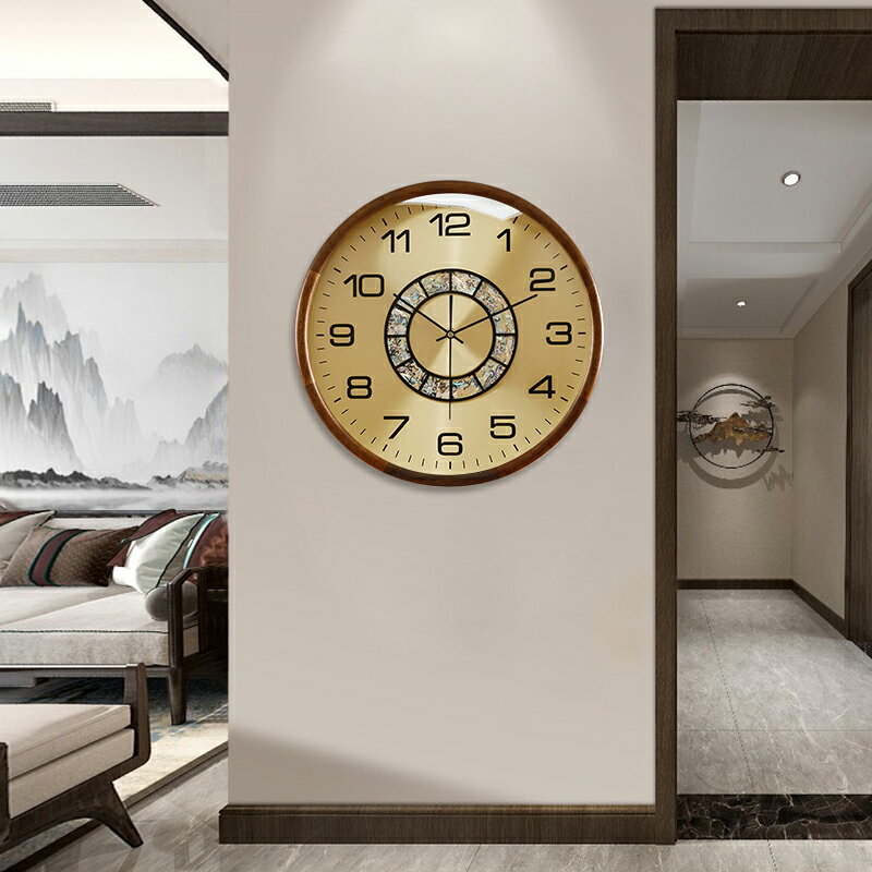 TIMESS鐘表掛鐘石英鐘家用客廳臥室靜音時鐘2024年新款木質免打孔