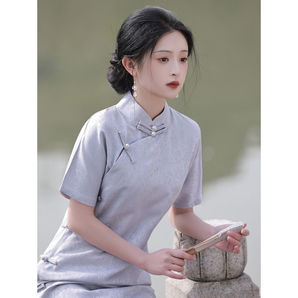 清雲錦旗袍改良版民國少女年輕氣質低開叉古法傳統大學生日常可穿-享樂