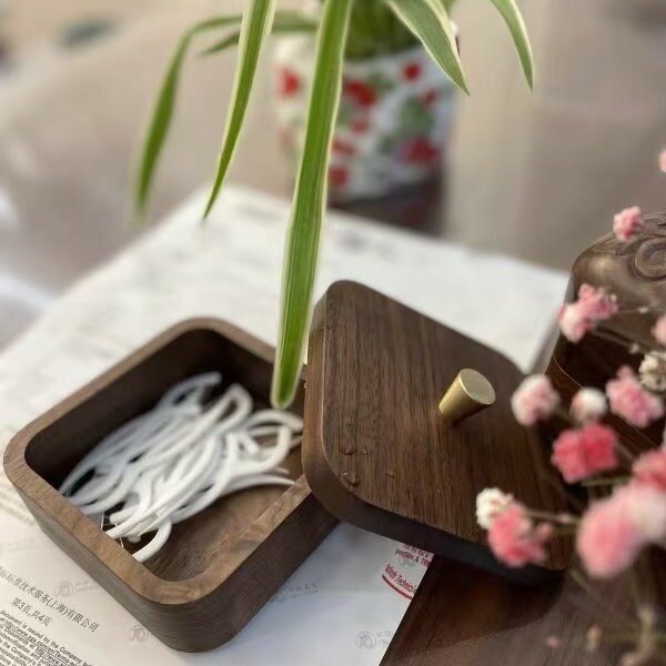 快速出貨 附發票 胡桃木高階感牙線盒家用桌面棉簽收納盒創意個性輕奢簡約牙簽盒