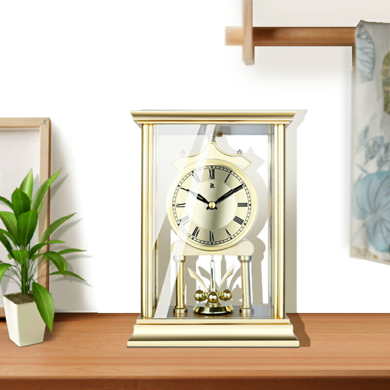 TIMESS鐘表臺式座鐘客廳家用時尚高端大氣石英網紅擺臺式靜音時鐘