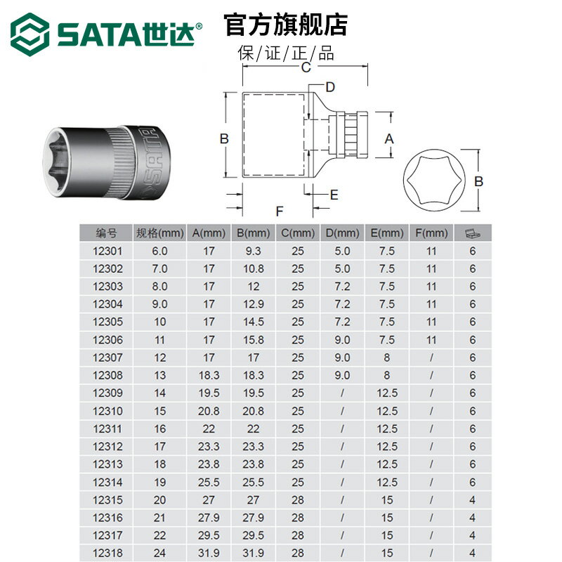 世達五金工具非風炮內六角套筒頭10mm6角風批頭子批頭扳手12301 3