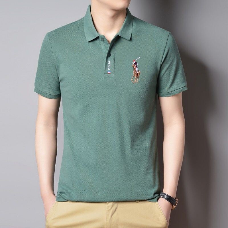 寬鬆繡花POLO衫男|大碼90公斤男裝上衣|夏季男士短袖POLO衫|韓版翻領POLO衫|中青年潮流純色上衣|休閒打底衫