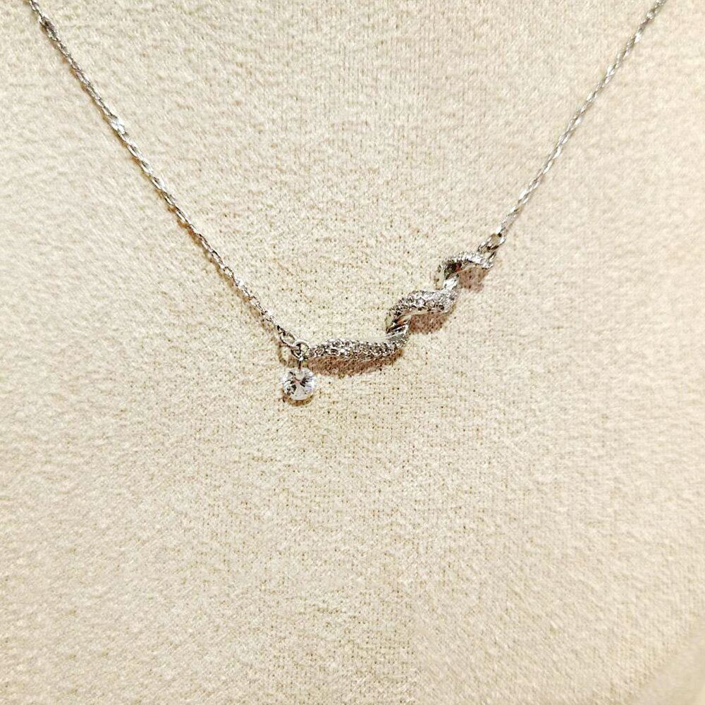 小時光x覓品竹北手作店-銀色緞帶水鑽項鍊