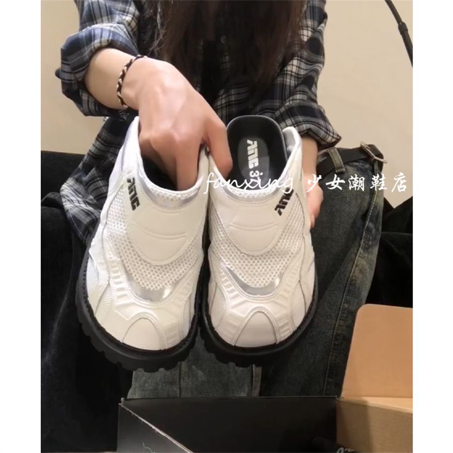 白色包頭拖女款夏季機能風厚底勃肯鞋一腳蹬半拖鞋網面透氣涼拖鞋—貼心服飾