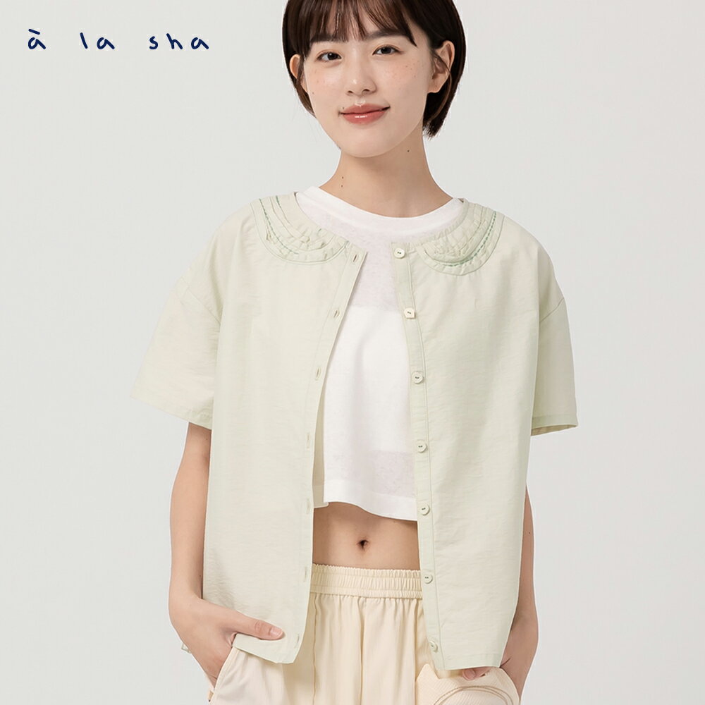 a la sha 層次花邊領短袖襯衫